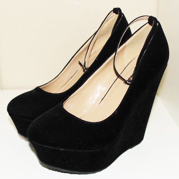 Delicacy Shoes Delicacy Black Suede Ankle Strap Platform